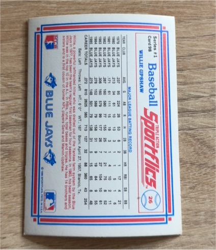 1986 Sportflics #98 Willie Upshaw — front