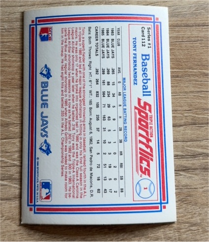 1986 Sportflics #12 Tony Fernandez — front