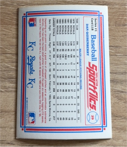1986 Sportflics #29 Dan Quisenberry — front