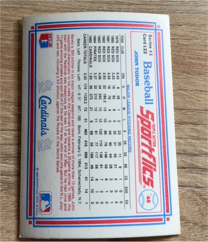 1986 Sportflics #122 John Tudor — front