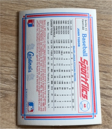 1986 Sportflics #49 John Tudor — front
