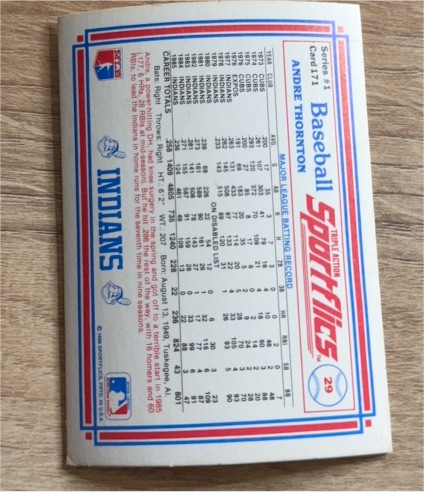 1986 Sportflics #29 Andre Thornton — front