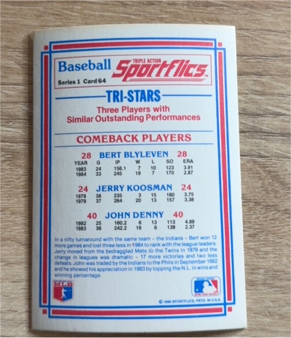 1986 Sportflics Series 1 #64 Tri-Stars Bert Blyleven Jerry Koosman John Denny — front