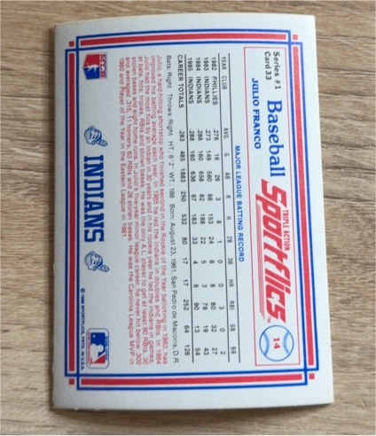 1986 Sportflics #14 Julio Franco — front