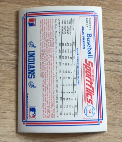 1986 Sportflics #1 Julio Franco — front