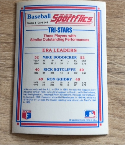 1986 Sportflics #149 Tri-Stars Mike Boddicker Rick Sutcliffe Ron Guidry — front