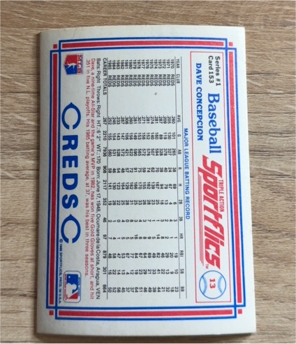 1986 Sportflics #13 Dave Concepcion — front