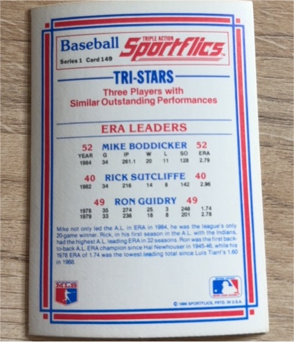 1986 Sportflics #149 Tri-Stars Mike Boddicker Rick Sutcliffe Ron Guidry — front