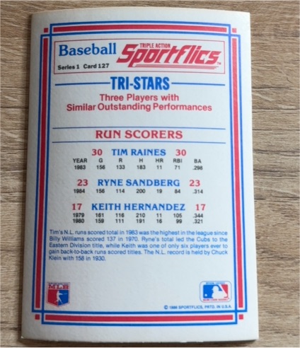 1986 Sportflics #127 Tri-Stars Tim Raines Ryne Sandberg Keith Hernandez — front