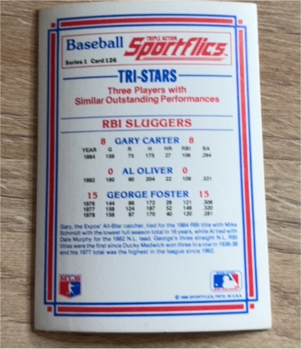 1986 Sportflics #128 Tri-Stars Gary Carter Al Oliver George Foster — front