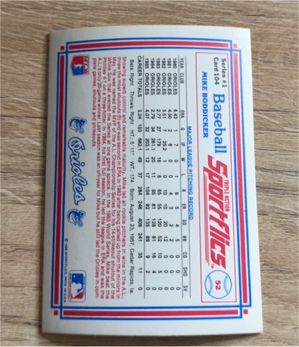 1986 Sportflics #52 Mike Boddicker — front