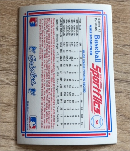 1986 Sportflics #52 Mike Boddicker — front