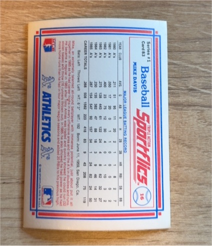 1986 Sportflics #16 Mike Davis — front