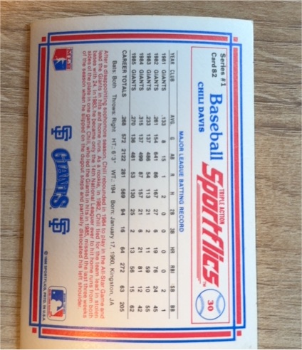1986 Sportflics #82 Chili Davis — front