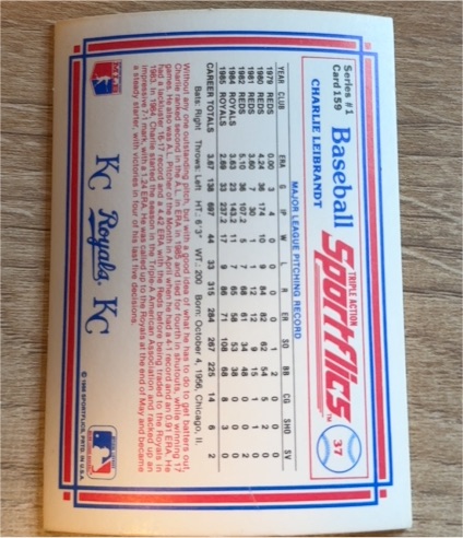 1986 Sportflics #37 Charlie Leibrandt — front