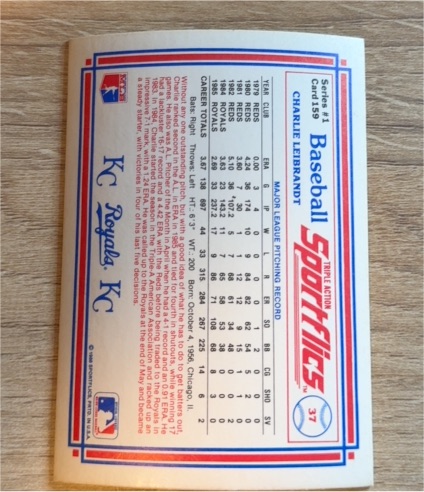 1986 Sportflics #37 Charlie Leibrandt — front