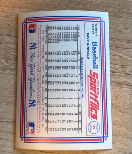 1986 Sportflics #49 Dave Winfield — front