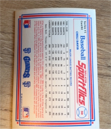 1986 Sportflics #30 Chili Davis — front