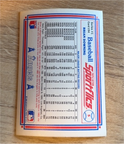 1986 Sportflics #5 Brian Downing — front