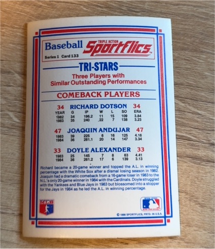 1986 Sportflics #133 Tri-Stars Richard Dotson Joaquin Andujar Doyle Alexander — front