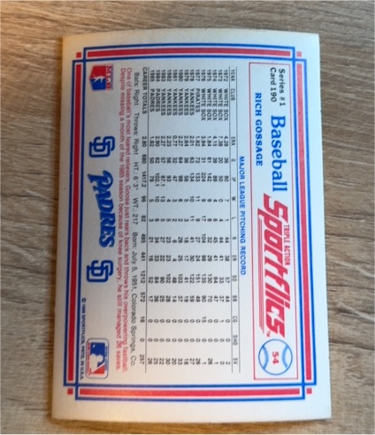 1986 Sportflics #54 Rich Gossage — front