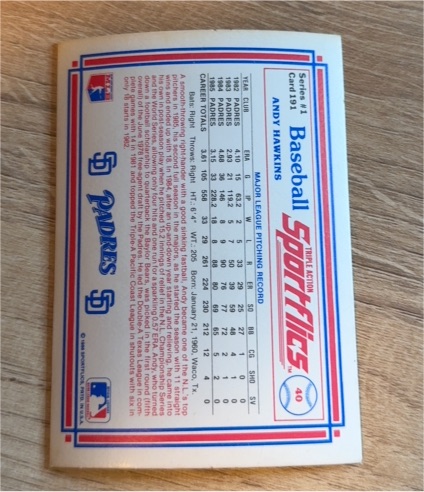1986 Sportflics #191 Andy Hawkins — front