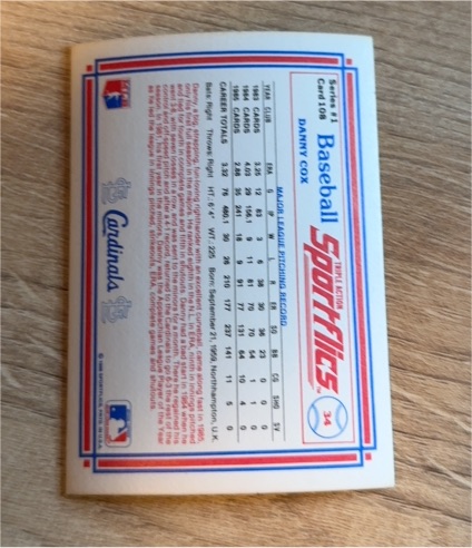 1986 Sportflics #34 Danny Cox — front