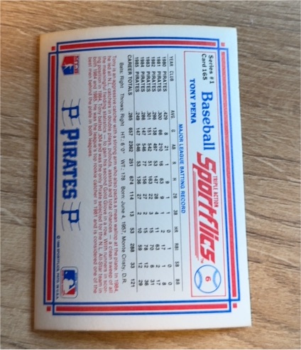 1986 Sportflics #6 Tony Pena — front