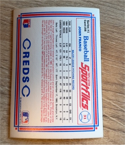 1986 Sportflics #31 John Franco — front