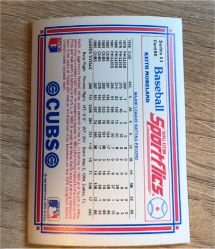 1986 Sportflics #6 Keith Moreland — front