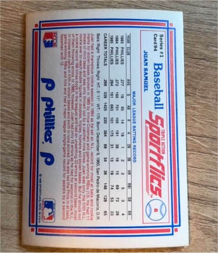 1986 Sportflics #94 Juan Samuel — front