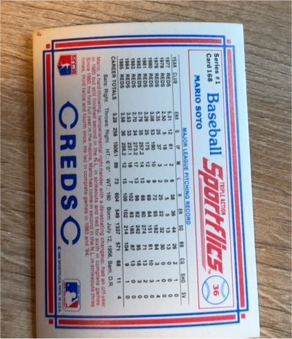 1986 Sportflics #158 Mario Soto — front