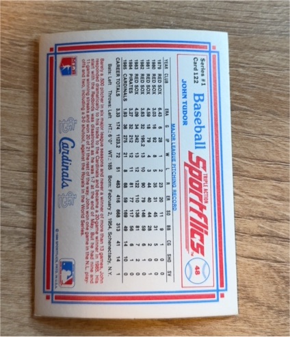 1986 Sportflics #48 John Tudor — front