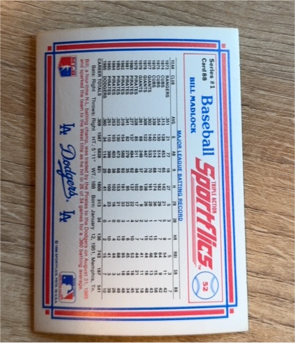 1986 Sportflics #52 Bill Madlock — front