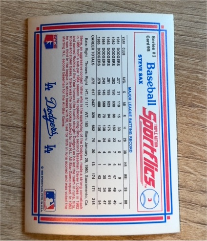 1986 Sportflics #95 Steve Sax — front