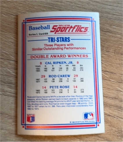 1986 Sportflics Tri-Stars #Tri-Stars Cal Ripken Jr. Rod Carew Pete Rose — front