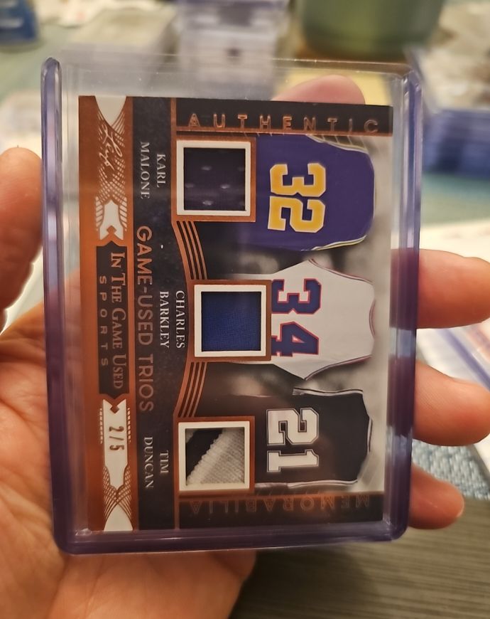 2024 Leaf In The Game Used Trios #2 Karl Malone Charles Barkley Tim Duncan — front
