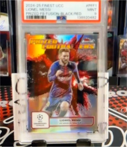 2024-25 Topps Finest UEFA #PF-1 Lionel Messi Prized Footballers Fusion Black/Red — front