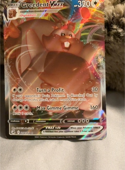 2021 Pokémon SWSH08: Fusion Strike #218 Greedent VMAX — front