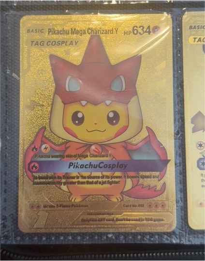 Pikachu Mega Charizard Y Tag Cosplay Gold Foil Fan Art Card #802 — front
