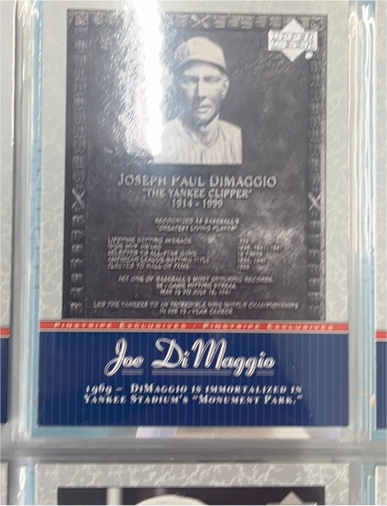 2001 Upper Deck Pinstripe Exclusives #JD50 Joe DiMaggio — front