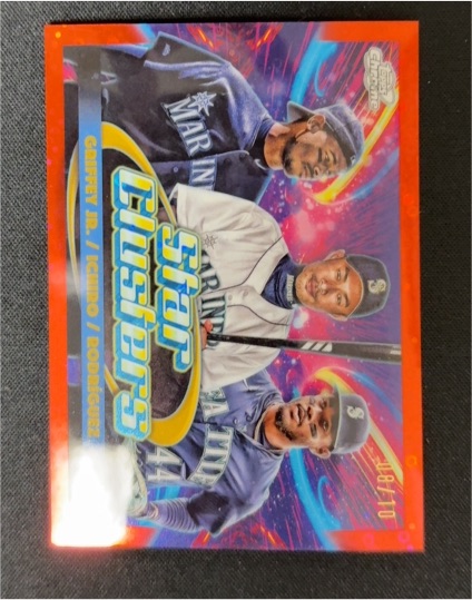 2025 Topps Chrome Cosmic #TSC-3 Ken Griffey Jr. / Ichiro / Julio Rodríguez Star Clusters — front