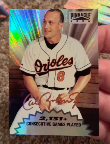 1996 Pinnacle #1 Cal Ripken Jr 2131+ Consecutive Games Played — front