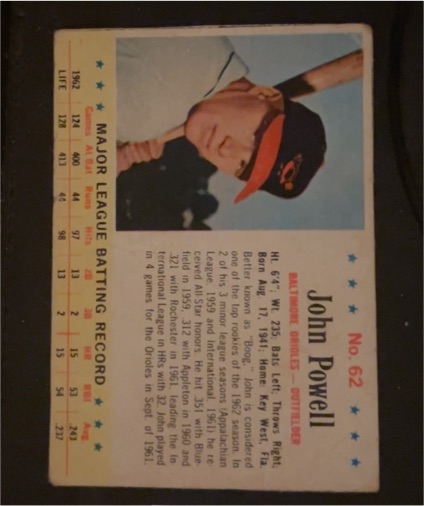1963 Post Cereal #62 John Powell — front
