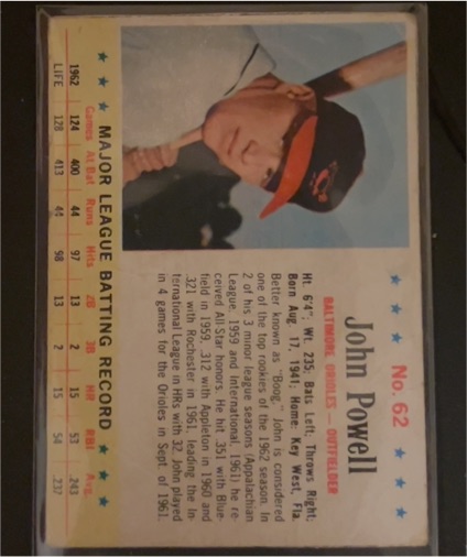 1963 Post Cereal #62 John Powell — front