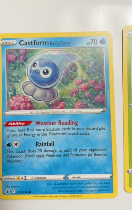 2021 Pokemon Sword & Shield Chilling Reign #033 Castform Rainy Form — front