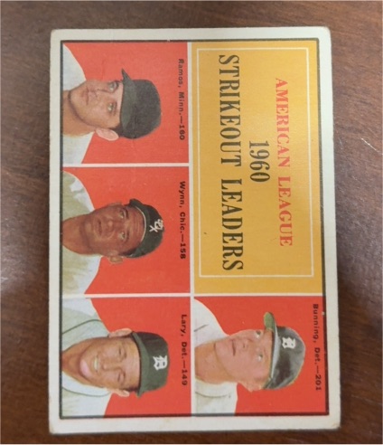 1961 Topps #50 American League 1960 Strikeout Leaders Jim Bunning Pedro Ramos Early Wynn Frank Lary — front