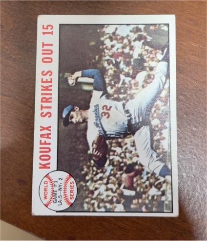 1964 Topps #136 WS Game 1 Koufax Strikes Out 15 — front