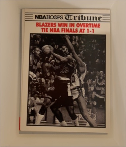 1990 NBA Hoops Tribune #338 Blazers Win in Overtime Tie NBA Finals At 1-1 — front