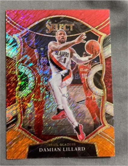 2020-21 Panini Select #24 Damian Lillard Red White Orange Shimmer — front